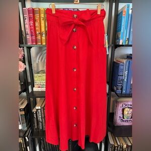 NWT Antonio Melani Red Linen Blend Button-Down Midi Skirt